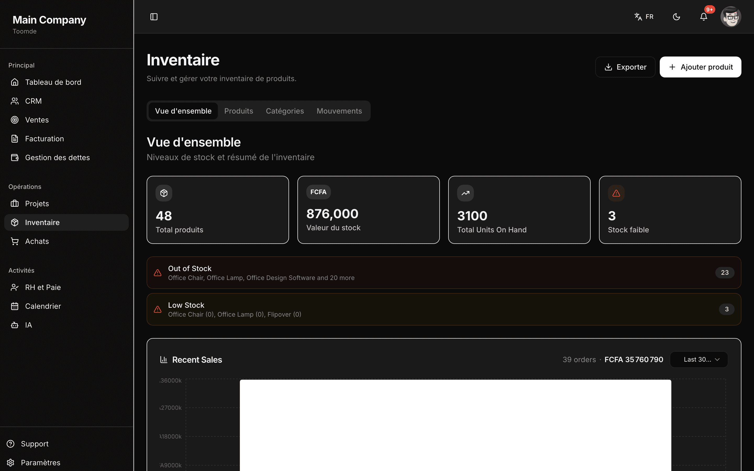 Inventaire in Toomde, dark mode