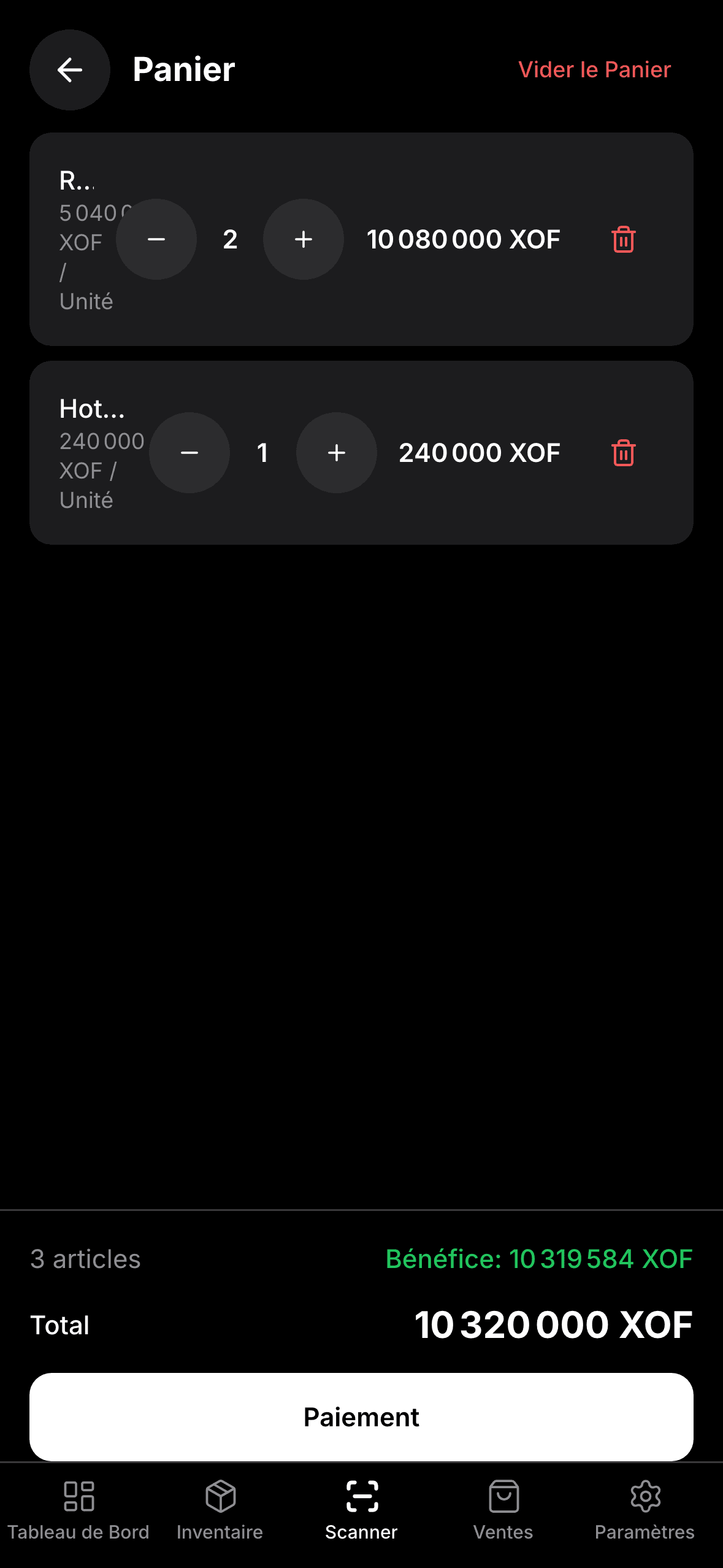 Toomde, scanner cart, dark mode