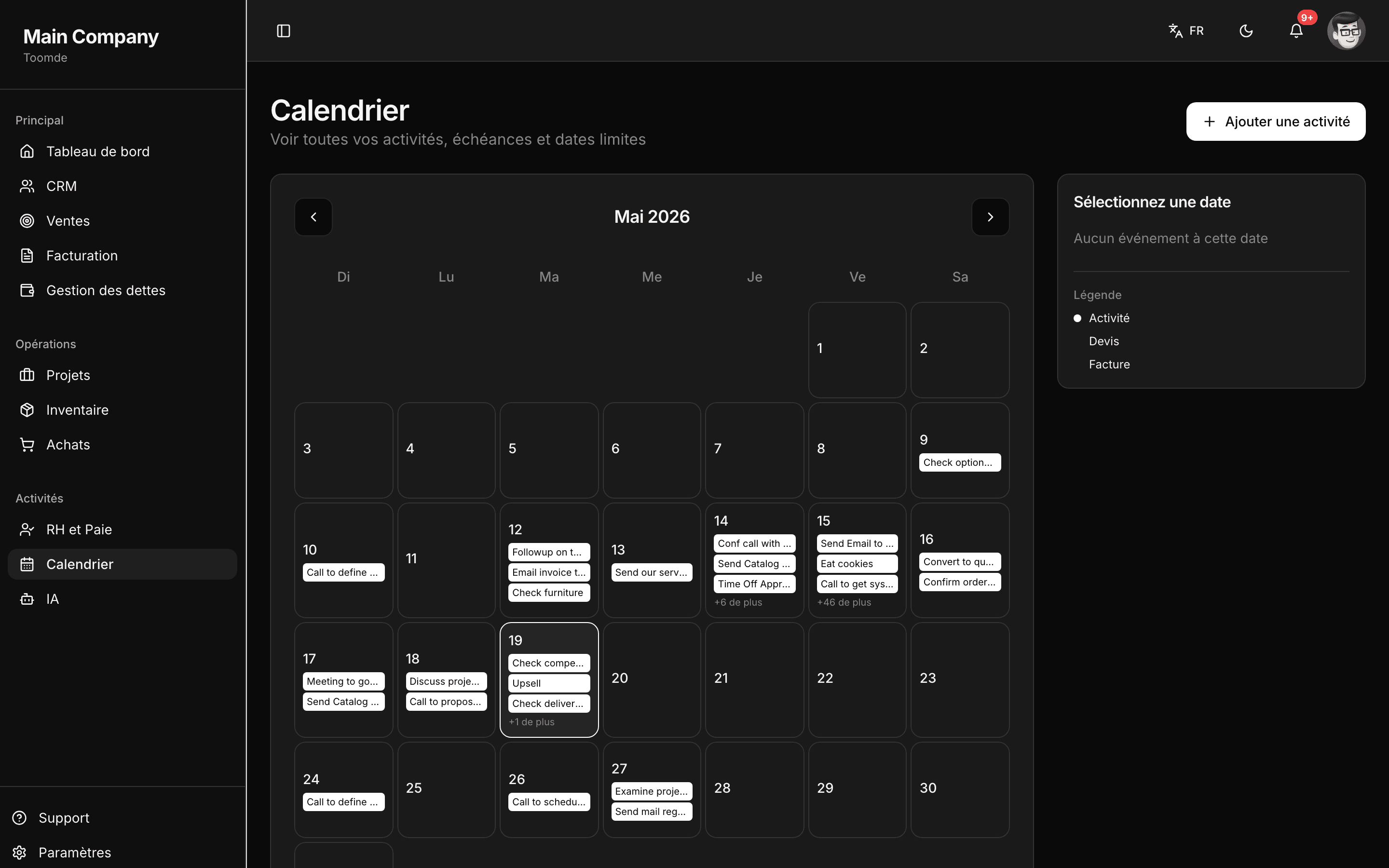 Calendrier in Toomde, dark mode